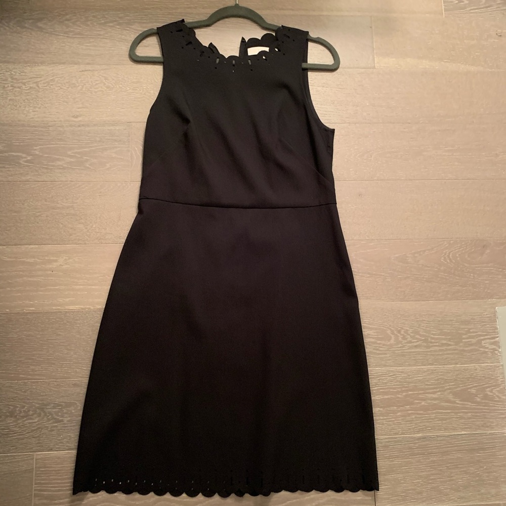 Loft laser cut scalloped sleeveless black dress